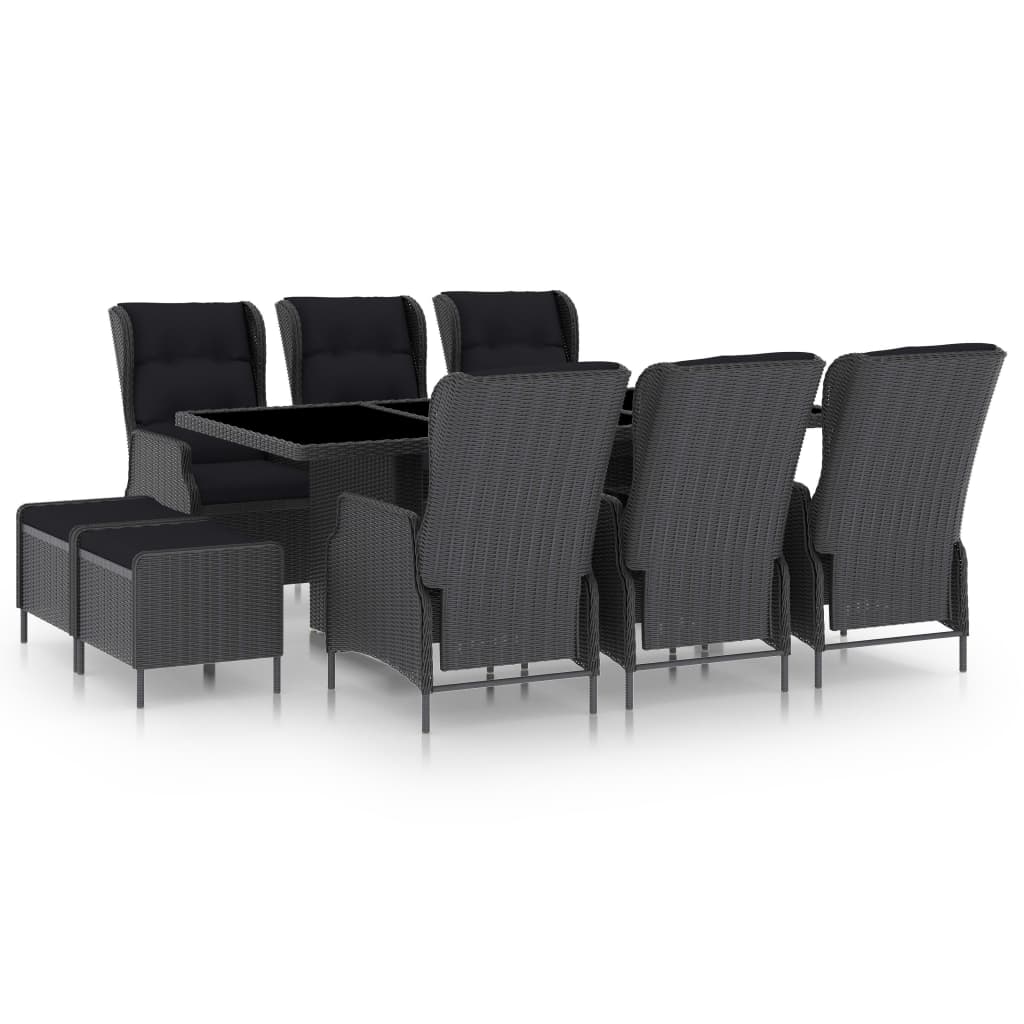 9-delige Tuinset met kussens poly rattan donkergrijs – afbeelding 1