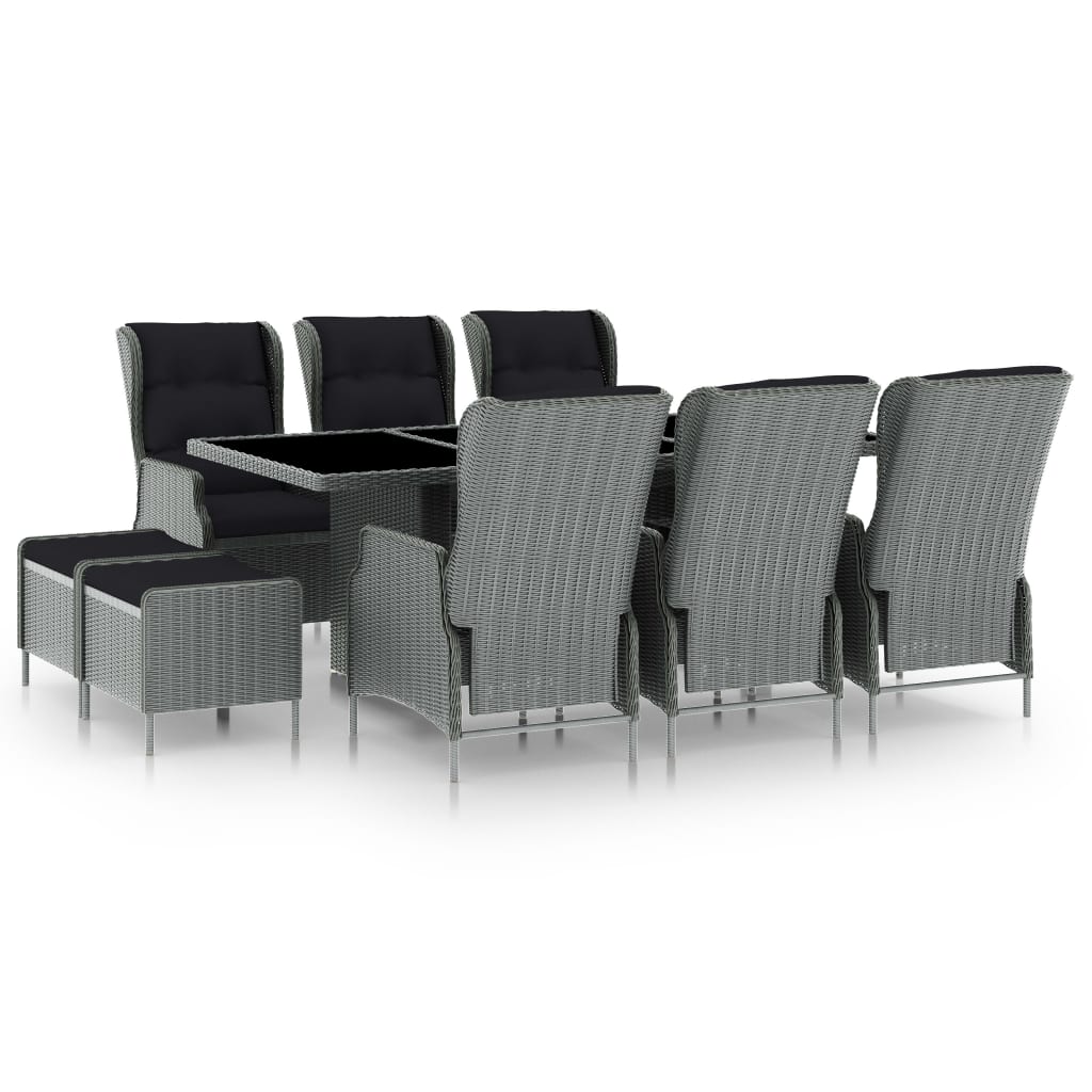 9-delige Tuinset met kussens poly rattan lichtgrijs – afbeelding 1