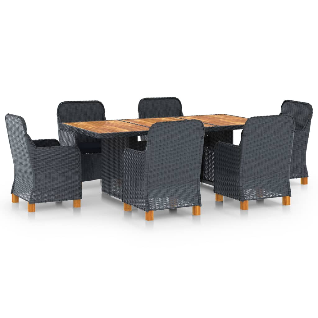 7-delige Tuinset met kussens poly rattan donkergrijs – afbeelding 1