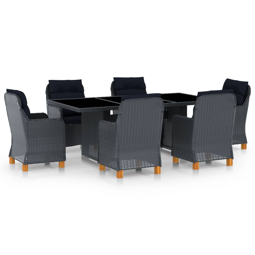 7-delige Tuinset met kussens poly rattan donkergrijs