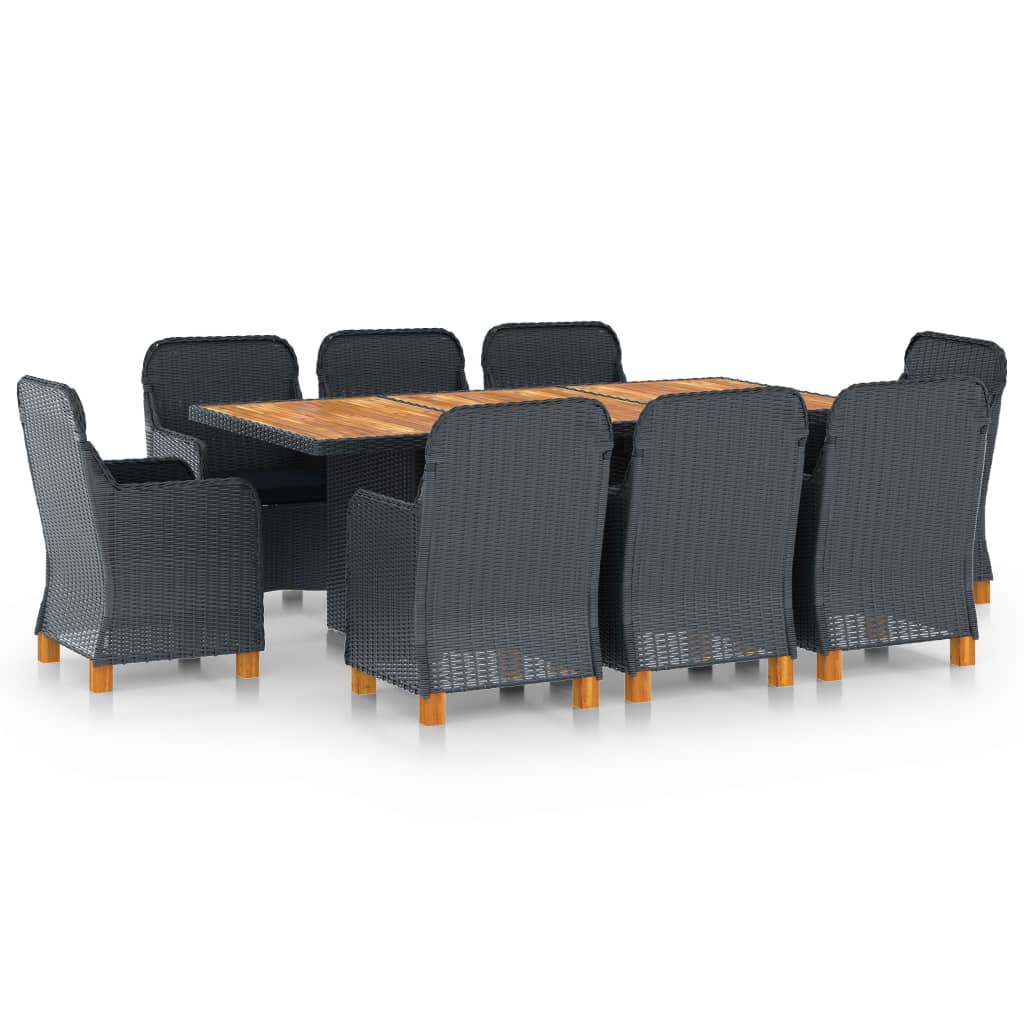 9-delige Tuinset met kussens poly rattan donkergrijs – afbeelding 1