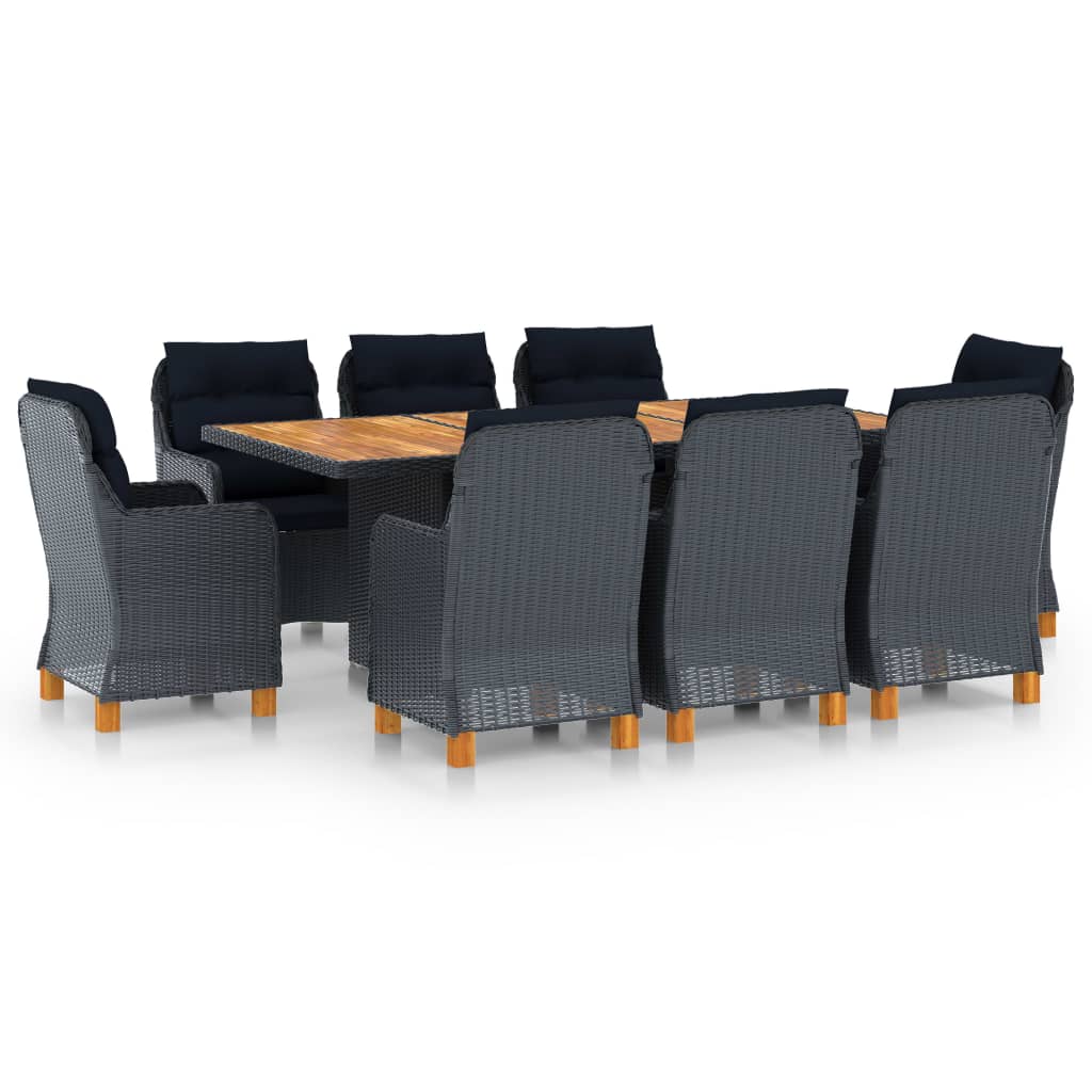 9-delige Tuinset met kussens poly rattan donkergrijs – afbeelding 1