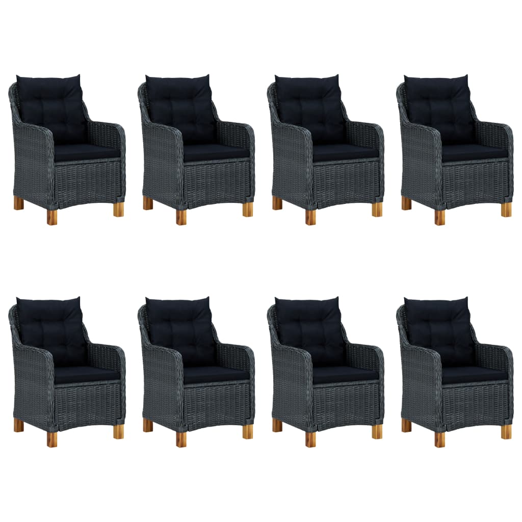 9-delige Tuinset met kussens poly rattan donkergrijs – afbeelding 2