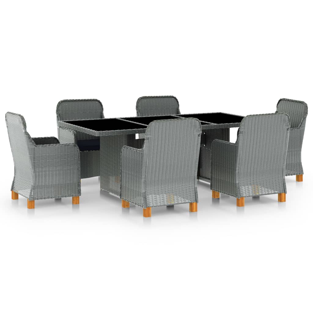 7-delige Tuinset met kussens poly rattan lichtgrijs – afbeelding 1