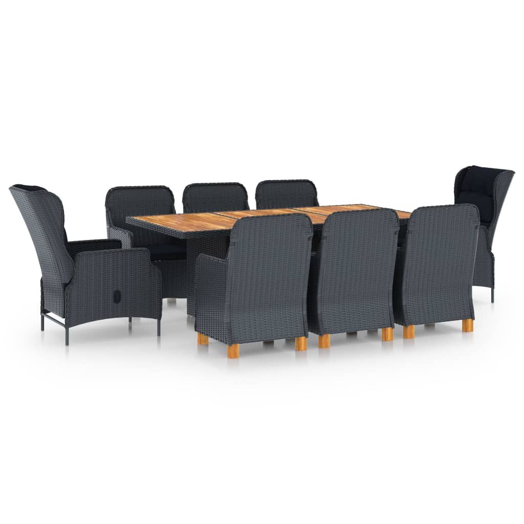 9-delige Tuinset met kussens poly rattan donkergrijs – afbeelding 1
