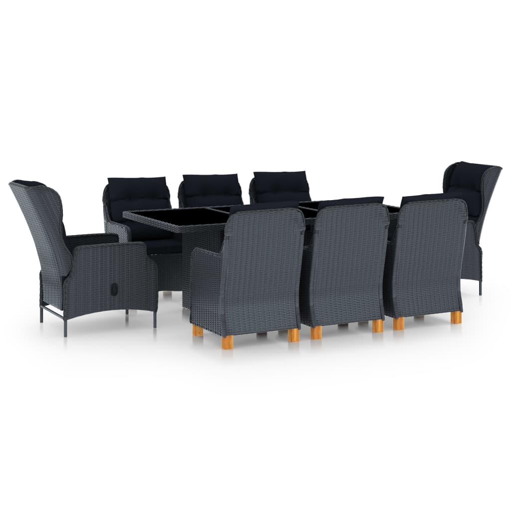 9-delige Tuinset met kussens poly rattan donkergrijs – afbeelding 1