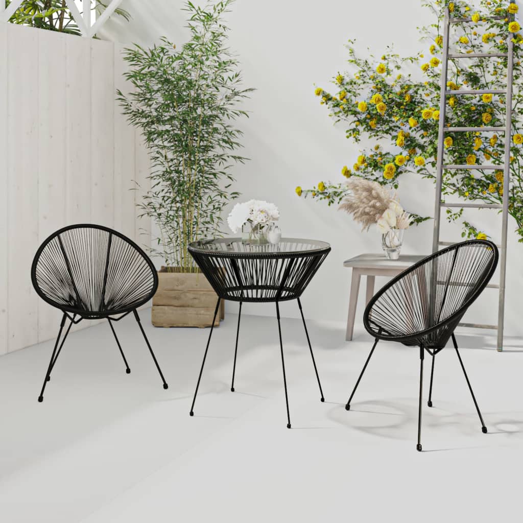 3-delige Tuinset PVC-rattan zwart – afbeelding 1