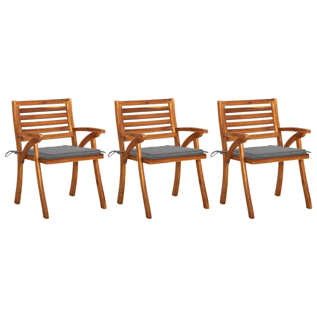 Tuinstoelen 3 st met kussens massief acaciahout – afbeelding 1