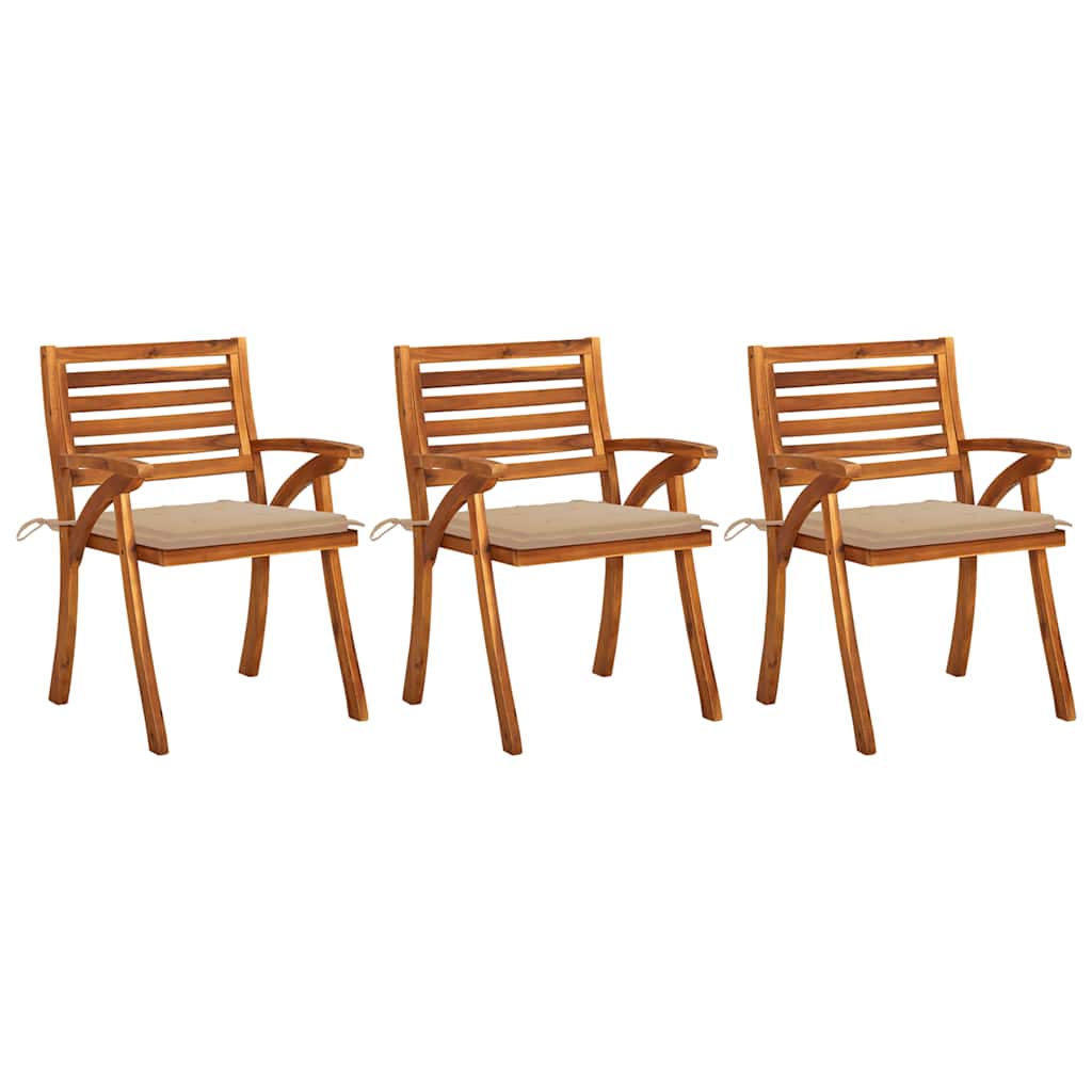 Tuinstoelen 3 st met kussens massief acaciahout