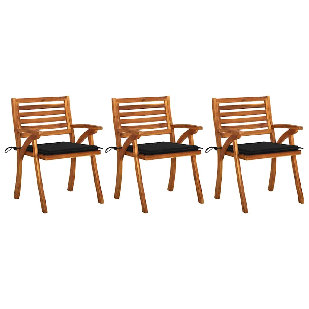 Tuinstoelen 3 st met kussens massief acaciahout – afbeelding 1