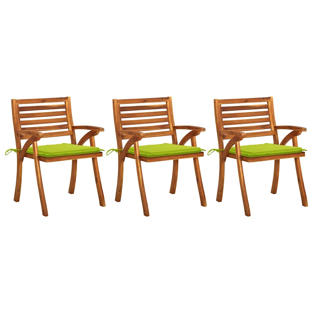Tuinstoelen 3 st met kussens massief acaciahout – afbeelding 1