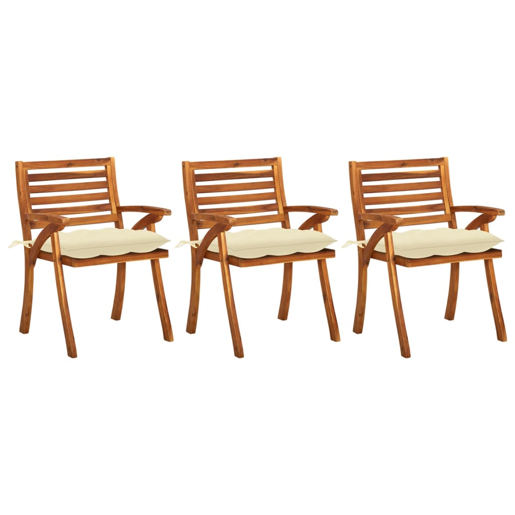 Tuinstoelen 3 st met kussens massief acaciahout – afbeelding 1
