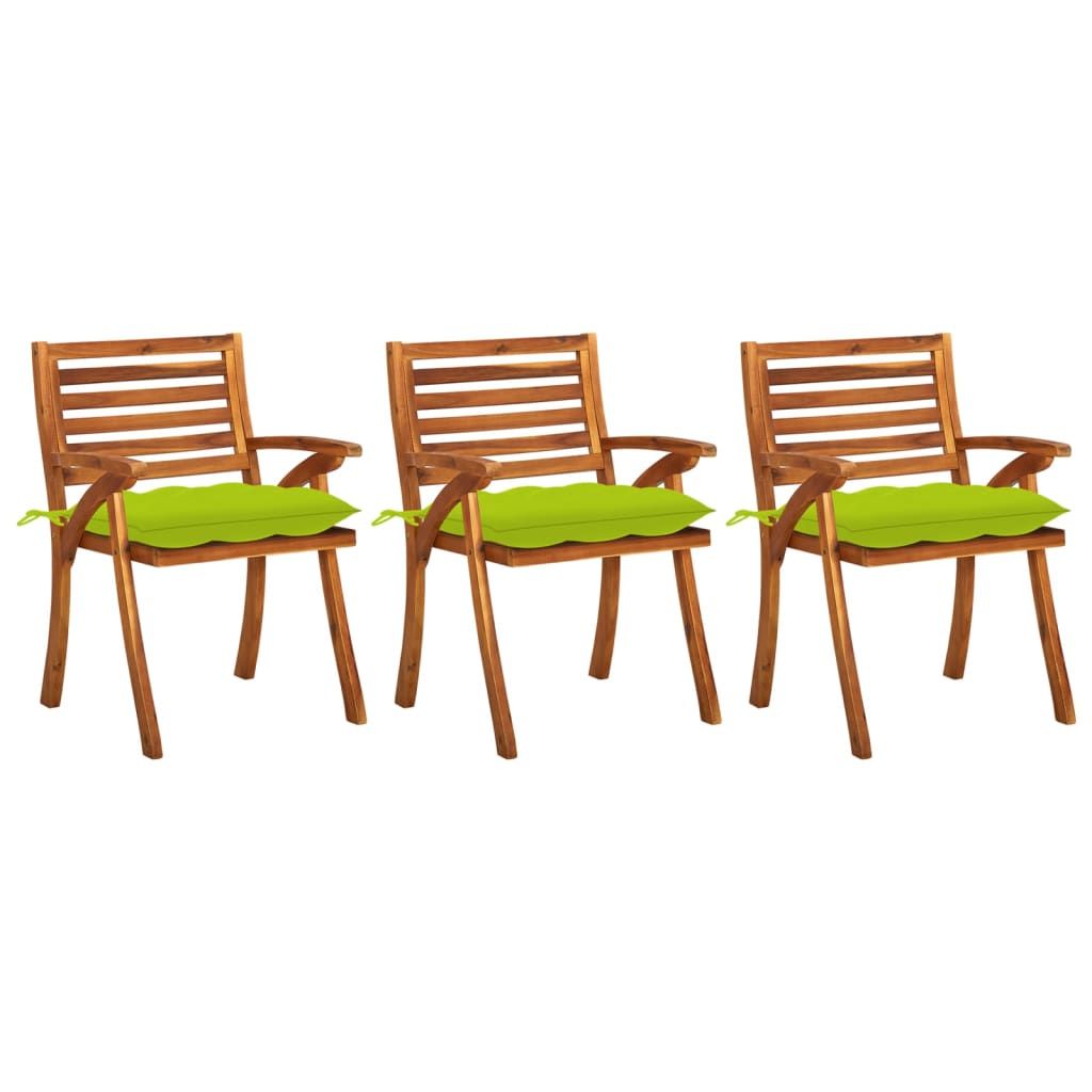 Tuinstoelen 3 st met kussens massief acaciahout – afbeelding 1
