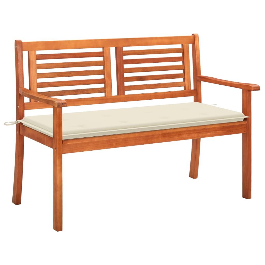 Tuinbank 2-zits met kussen 120 cm massief eucalyptushout – afbeelding 1