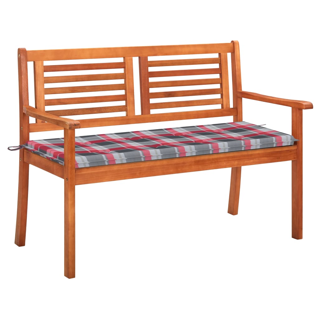 Tuinbank 2-zits met kussen 120 cm massief eucalyptushout – afbeelding 1