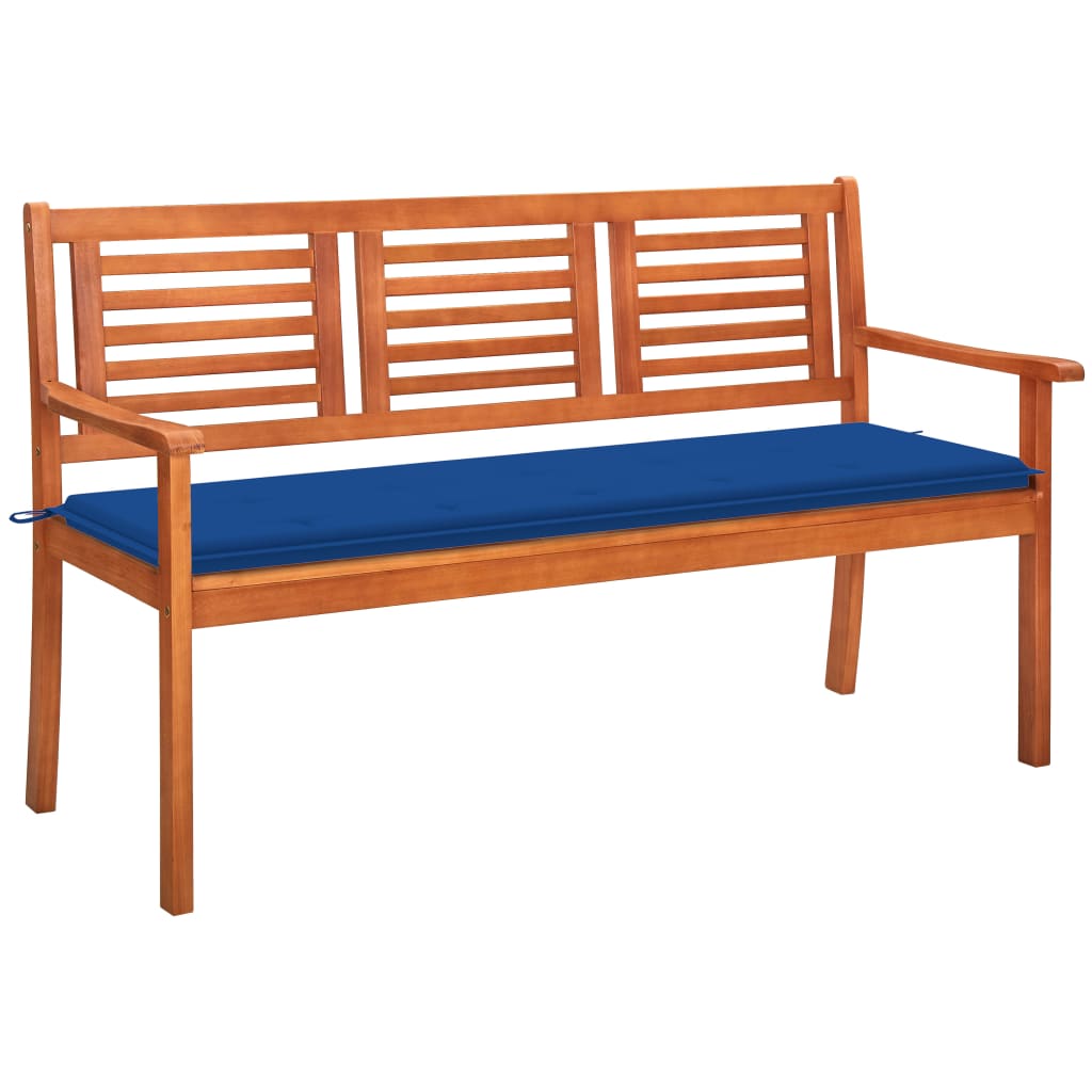 Tuinbank 3-zits met kussen 150 cm massief eucalyptushout – afbeelding 1
