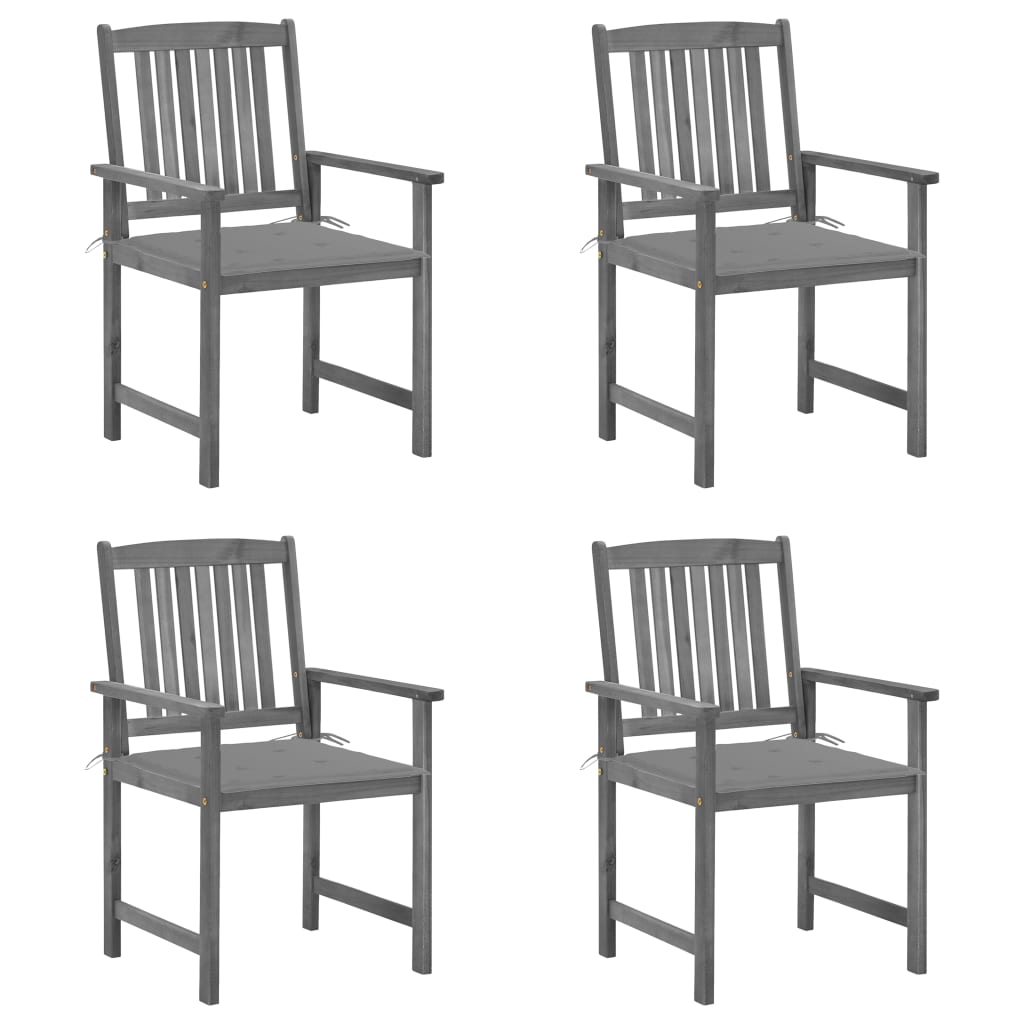 Tuinstoelen 4 st met kussens massief acaciahout grijs – afbeelding 1