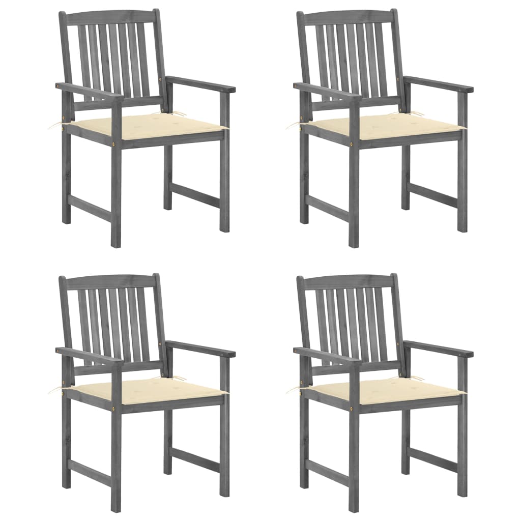 Tuinstoelen 4 st met kussens massief acaciahout grijs