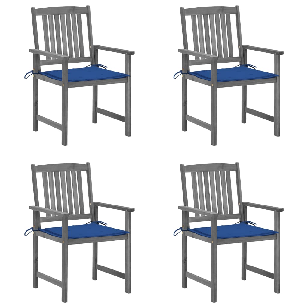 Tuinstoelen 4 st met kussens massief acaciahout grijs