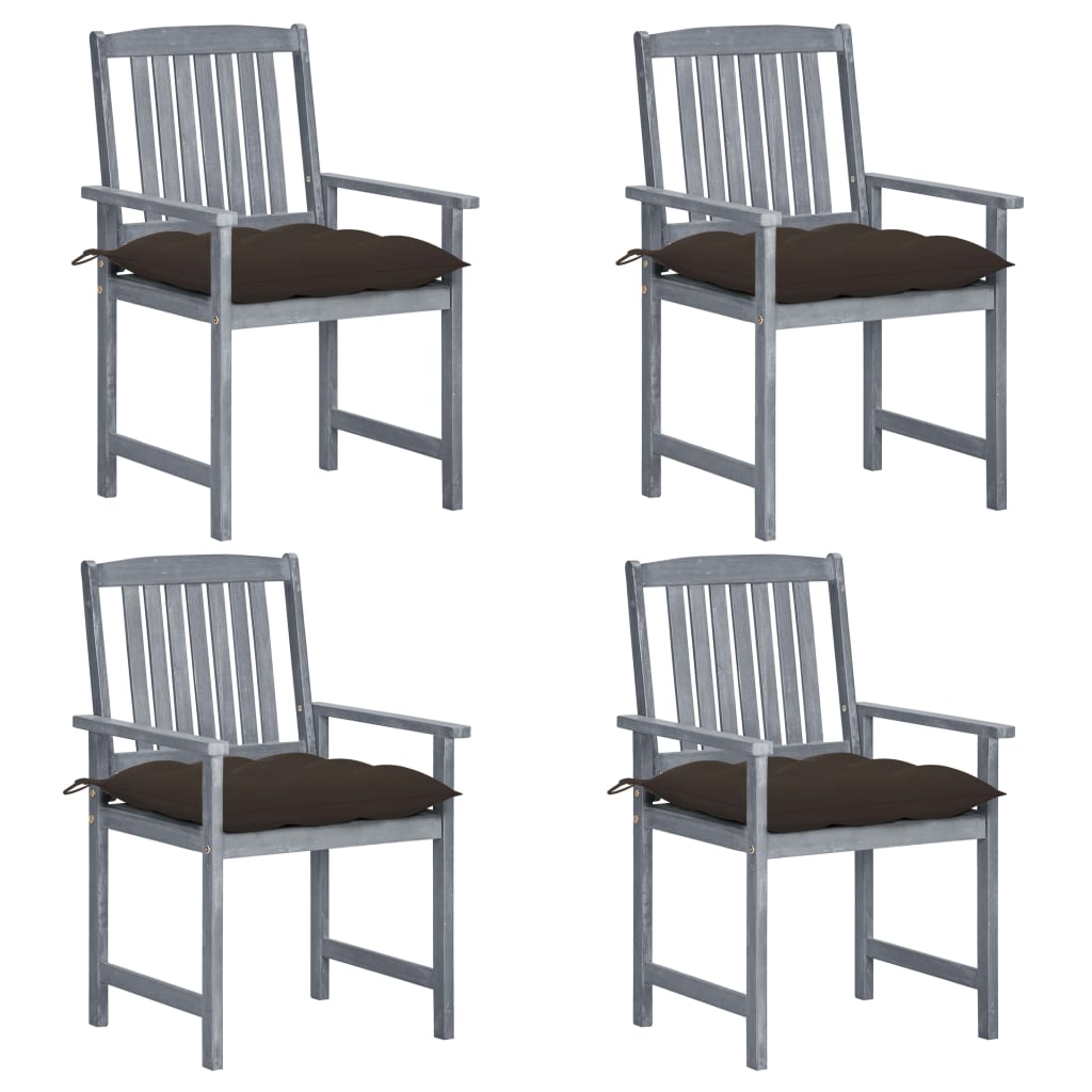 Tuinstoelen 4 st met kussens massief acaciahout grijs – afbeelding 1