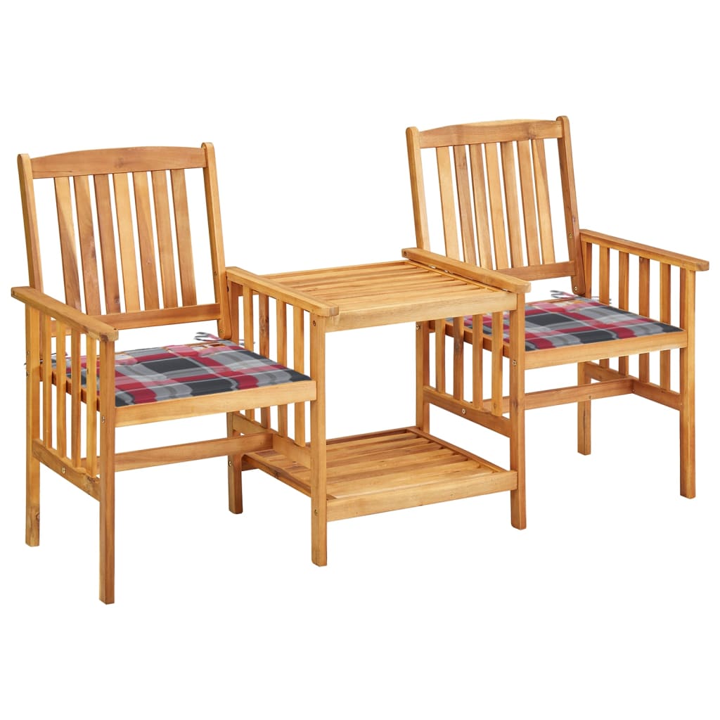 Tuinstoelen met tafeltje en kussens massief acaciahout – afbeelding 1