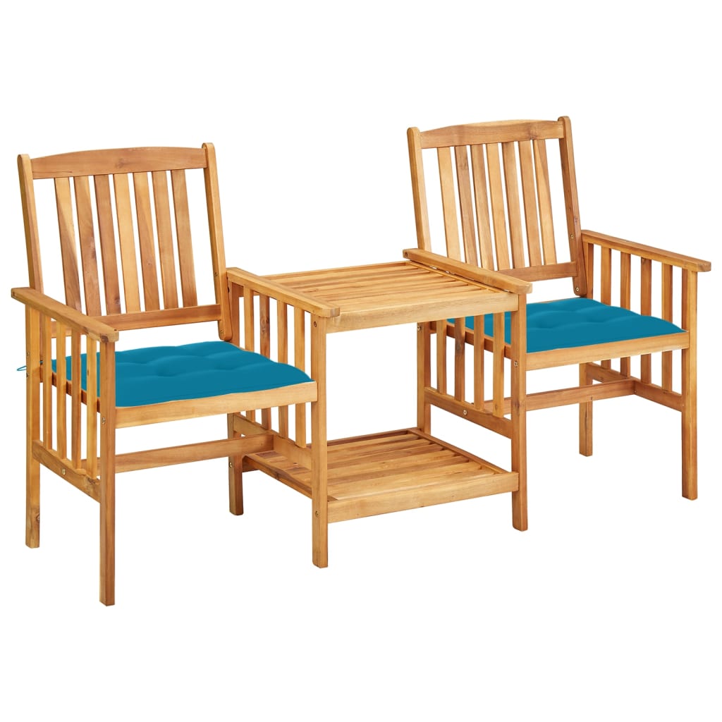 Tuinstoelen met tafeltje en kussens massief acaciahout – afbeelding 1