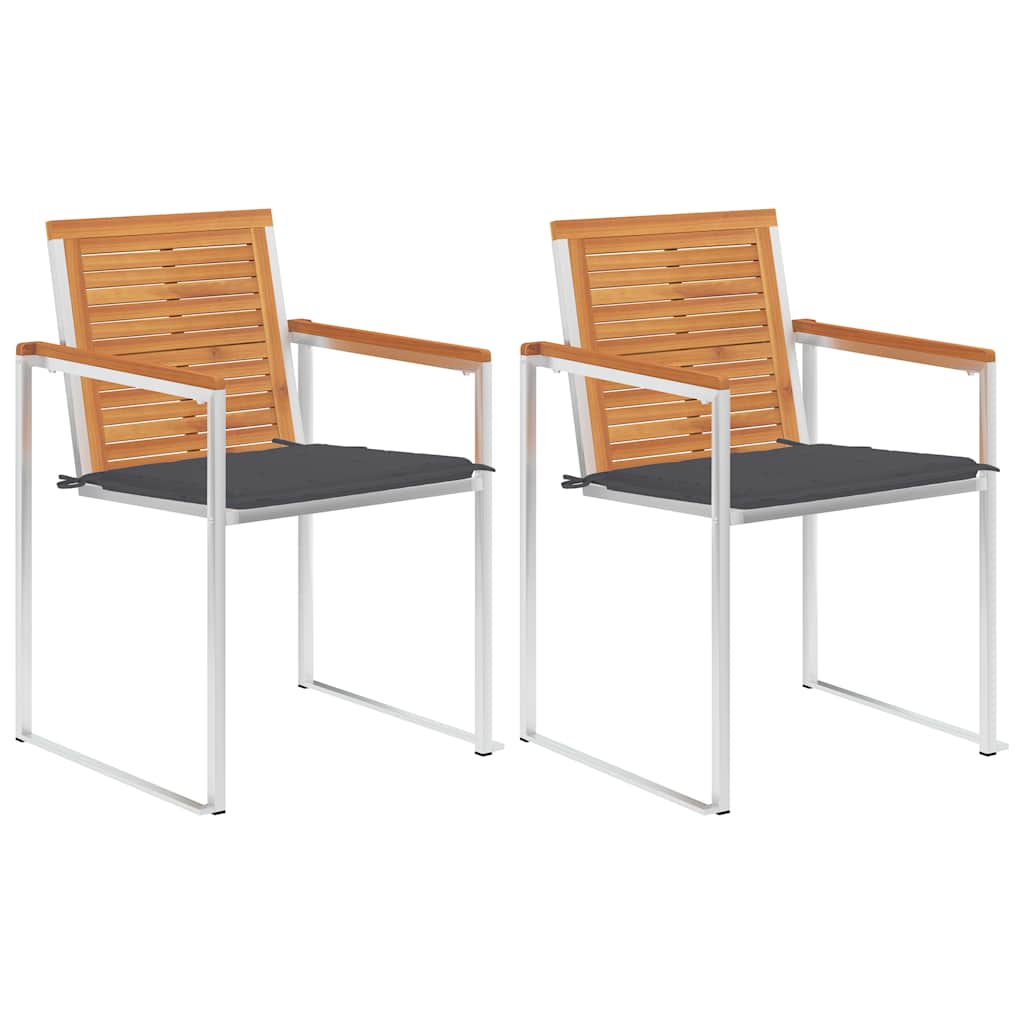 Tuinstoelen 2 st met kussens massief acaciahout en staal – afbeelding 1