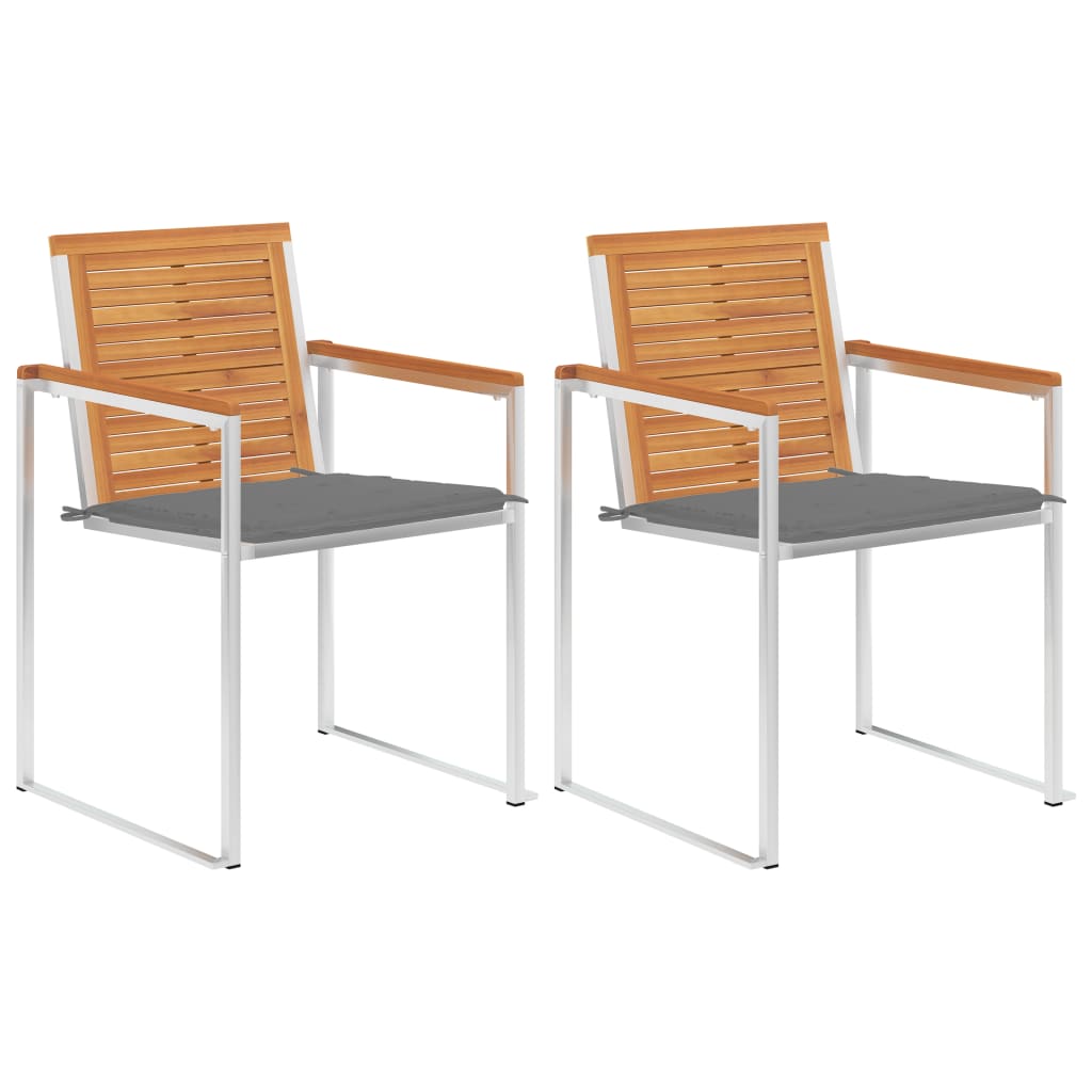 Tuinstoelen 2 st met kussens massief acaciahout en staal