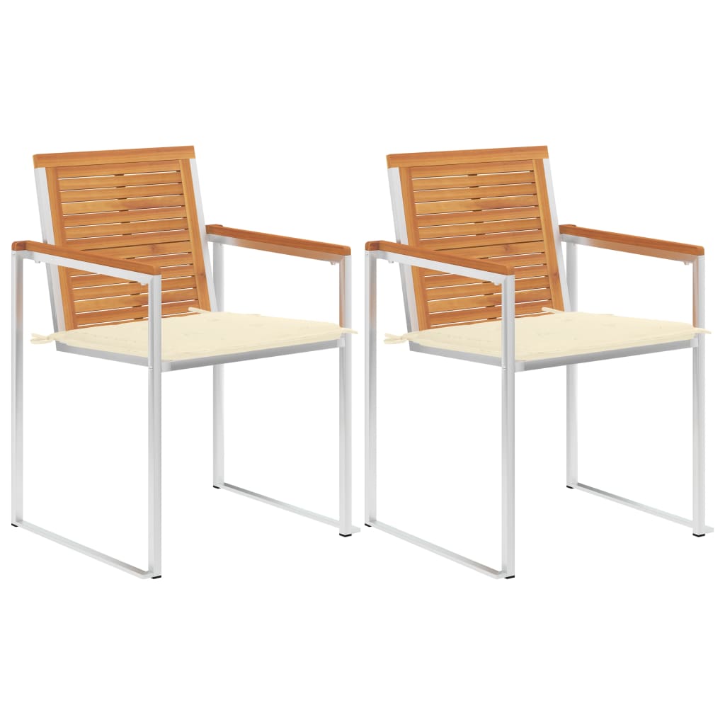 Tuinstoelen 2 st met kussens massief acaciahout en staal