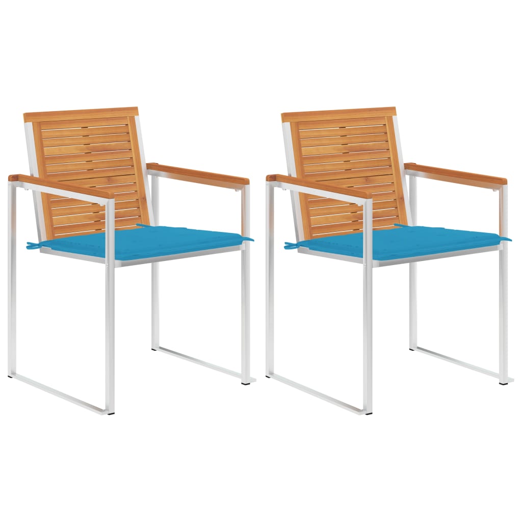 Tuinstoelen 2 st met kussens massief acaciahout en staal