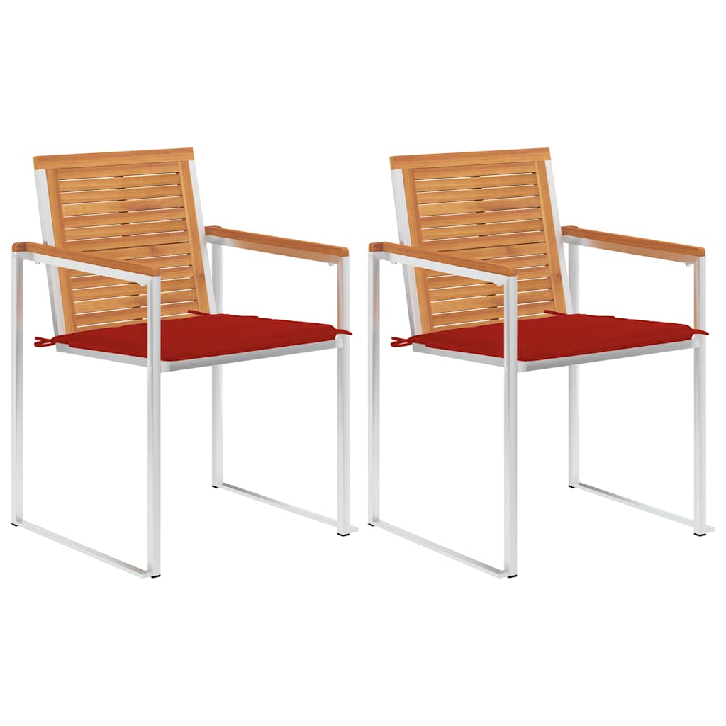 Tuinstoelen 2 st met kussens massief acaciahout en staal