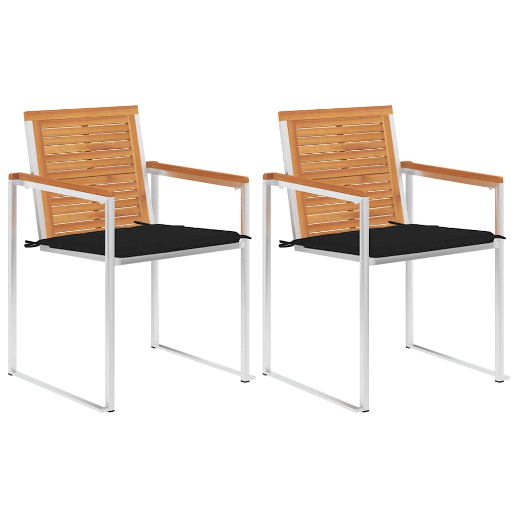 Tuinstoelen 2 st met kussens massief acaciahout en staal – afbeelding 1