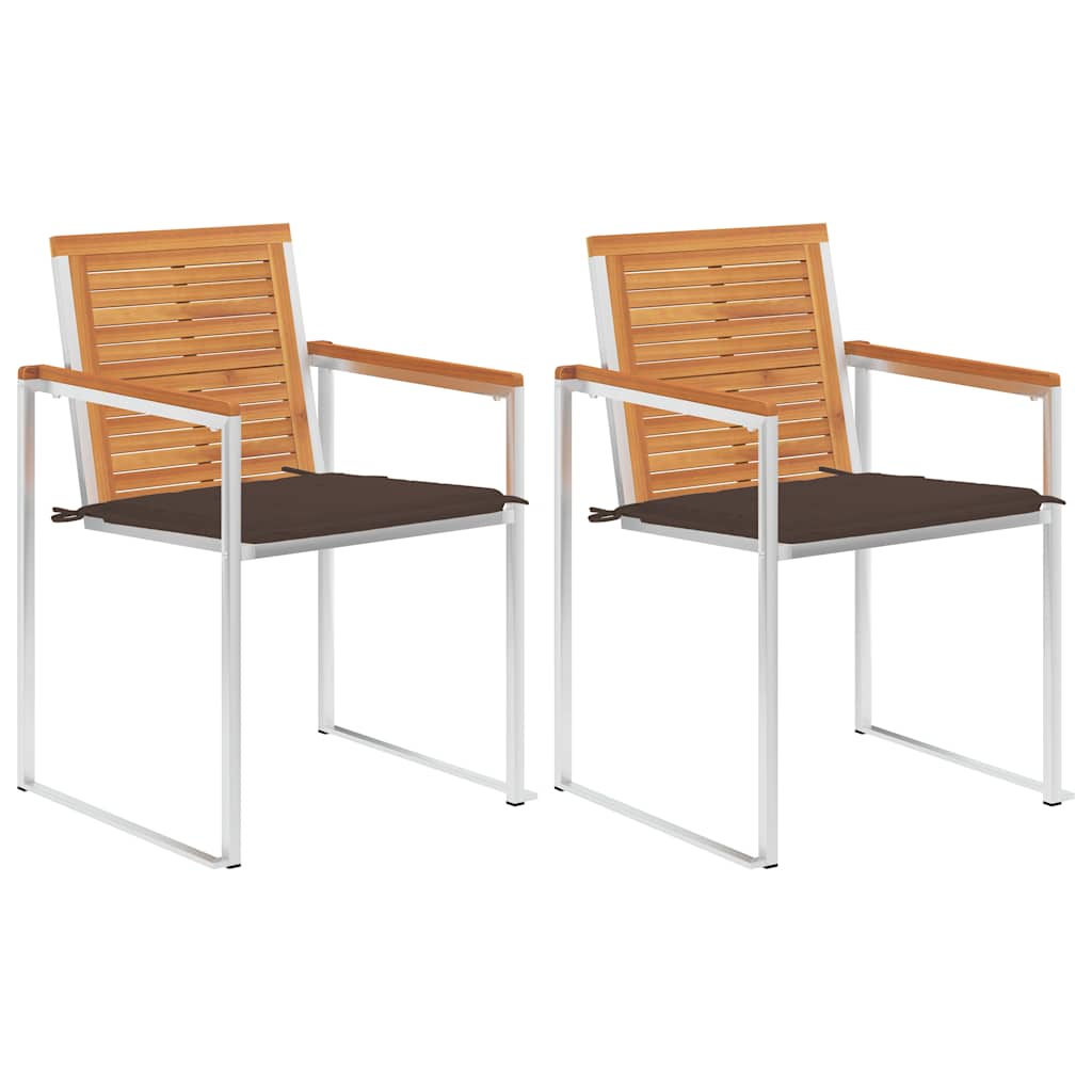 Tuinstoelen 2 st met kussens massief acaciahout en staal