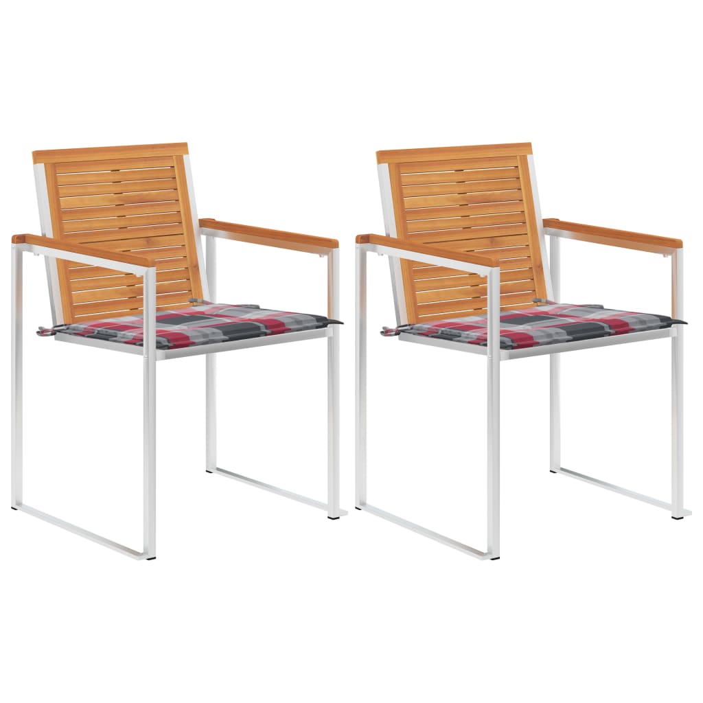Tuinstoelen 2 st met kussens massief acaciahout en staal – afbeelding 1