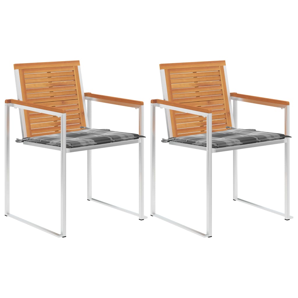 Tuinstoelen 2 st met kussens massief acaciahout en staal – afbeelding 1