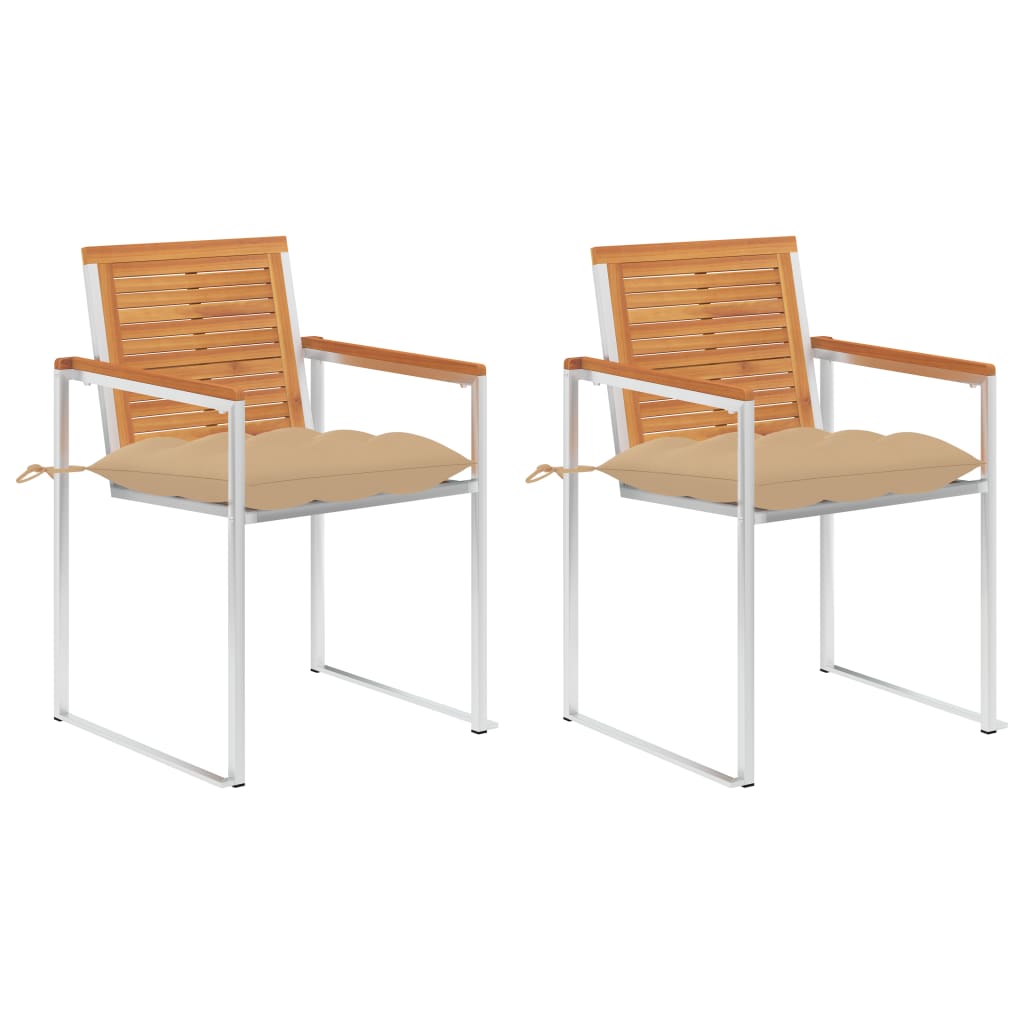 Tuinstoelen 2 st met kussens massief acaciahout en staal – afbeelding 1