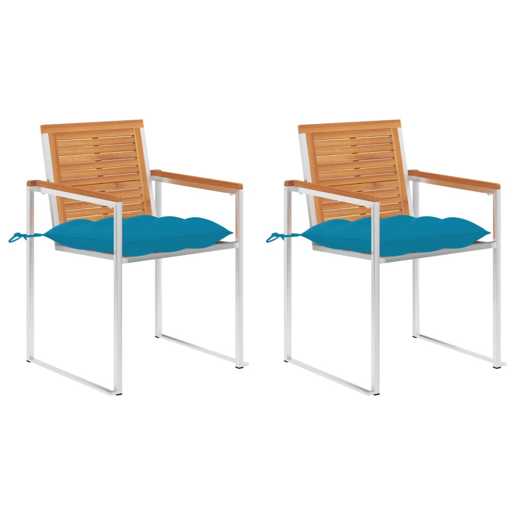 Tuinstoelen 2 st met kussens massief acaciahout en staal