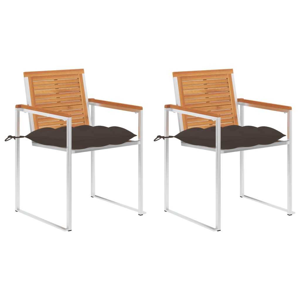 Tuinstoelen 2 st met kussens massief acaciahout en staal – afbeelding 1