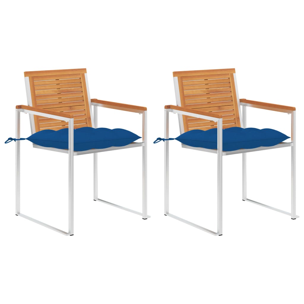 Tuinstoelen 2 st met kussens massief acaciahout en staal