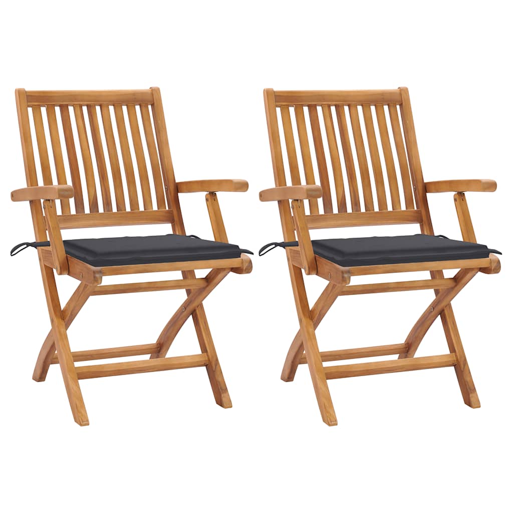 Tuinstoelen 2 st met antracietkleurige kussens massief teakhout