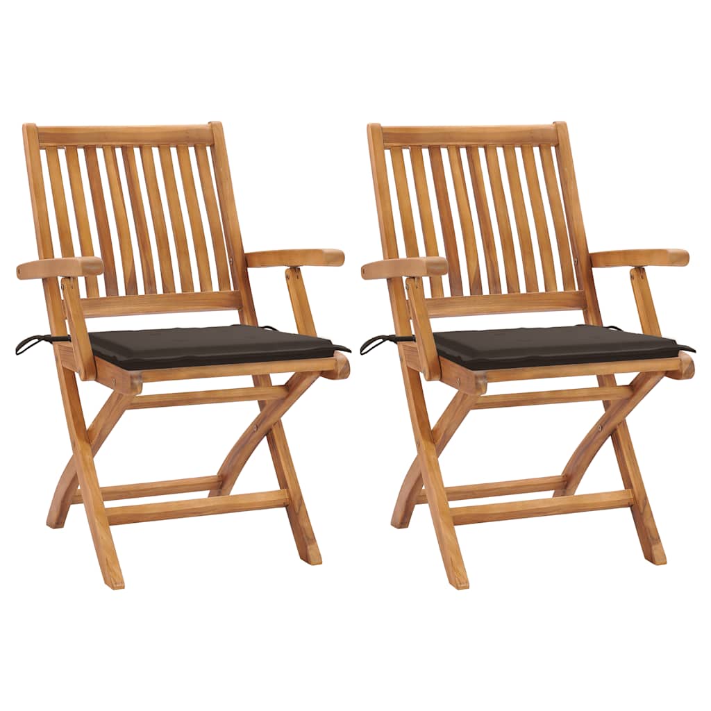Tuinstoelen 2 st met taupe kussens massief teakhout – afbeelding 1