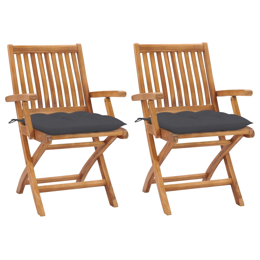 Tuinstoelen 2 st met antracietkleurige kussens massief teakhout