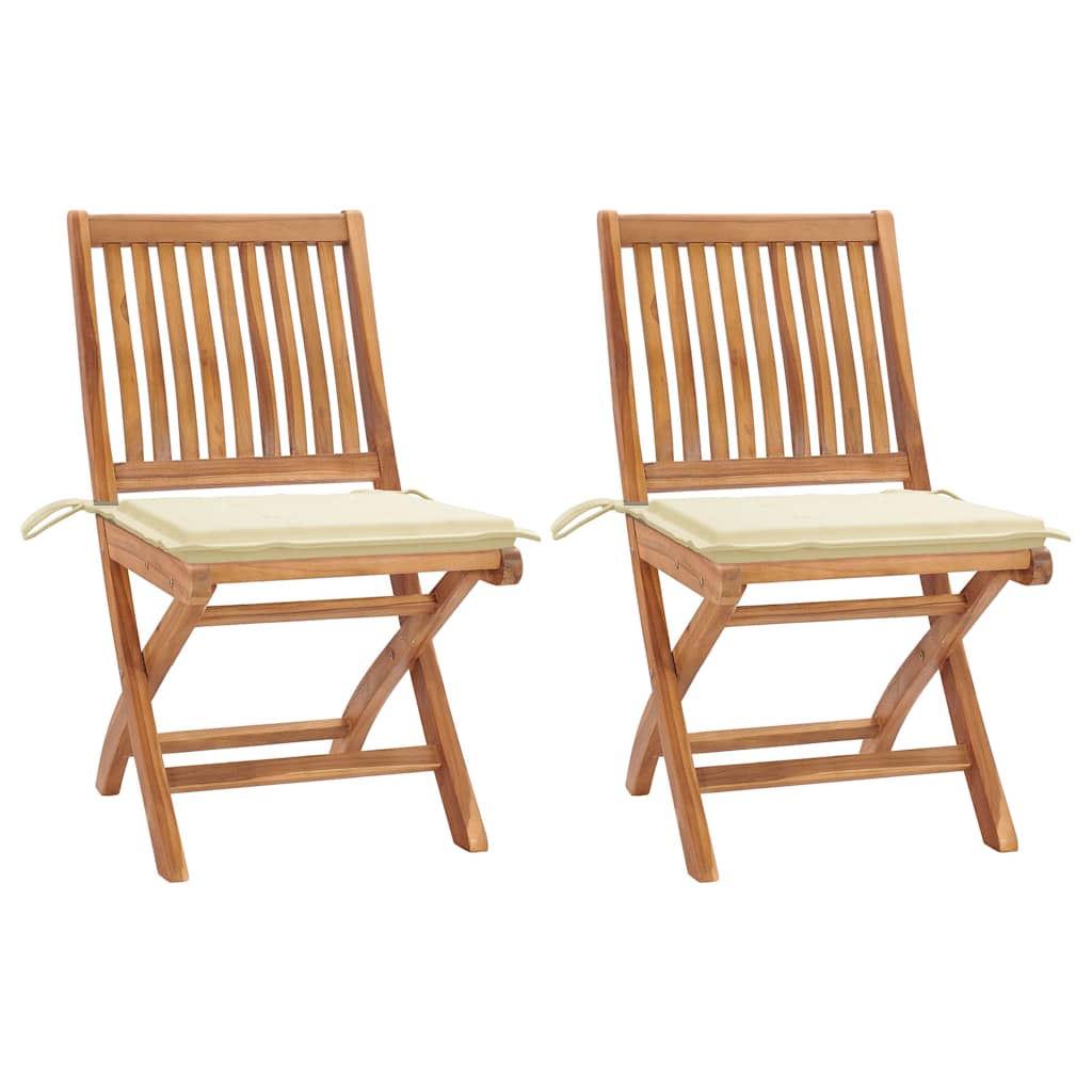 Tuinstoelen 2 st met crèmekleurige kussens massief teakhout