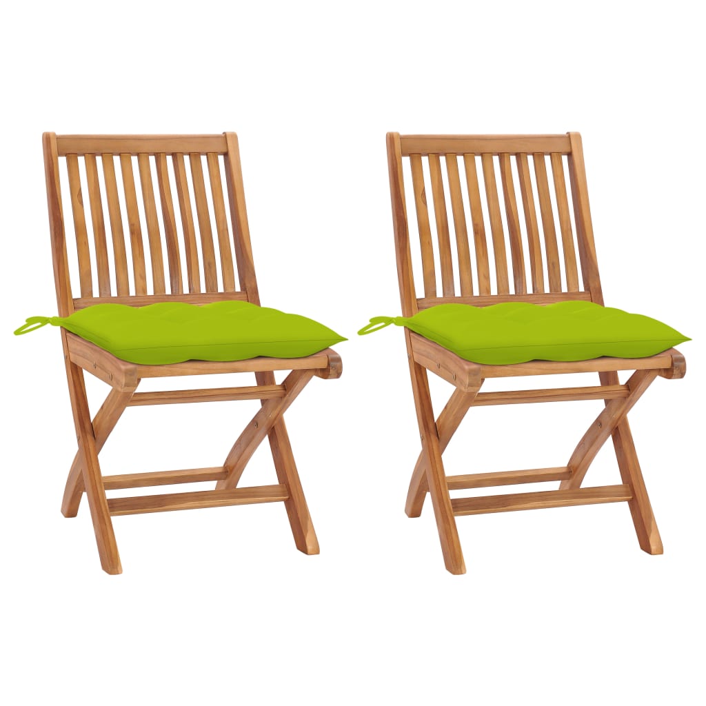 Tuinstoelen 2 st met heldergroene kussens massief teakhout