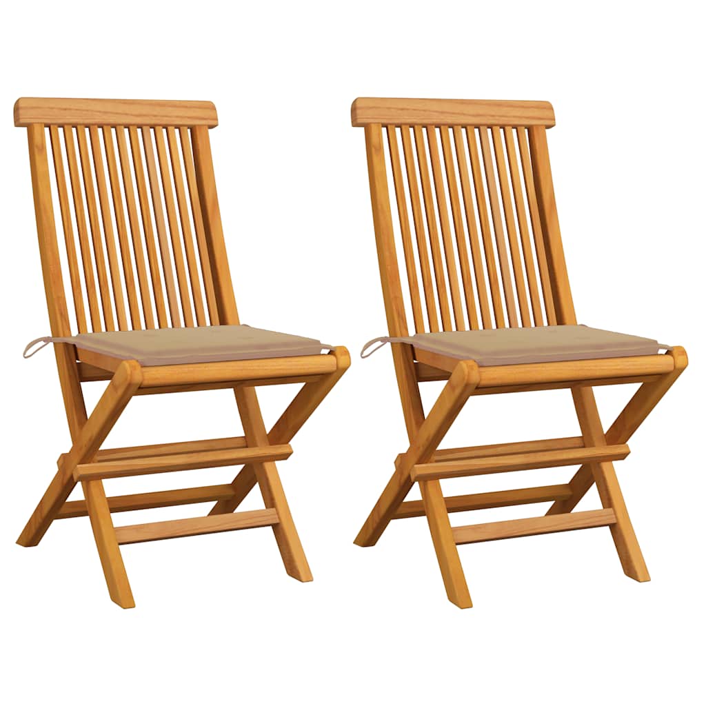 Tuinstoelen 2 st met beige kussens massief teakhout