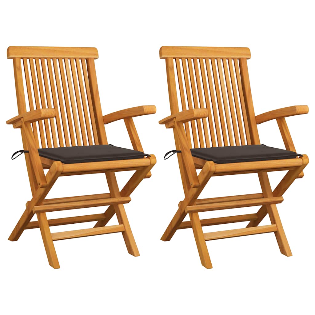 Tuinstoelen 2 st met taupe kussens massief teakhout