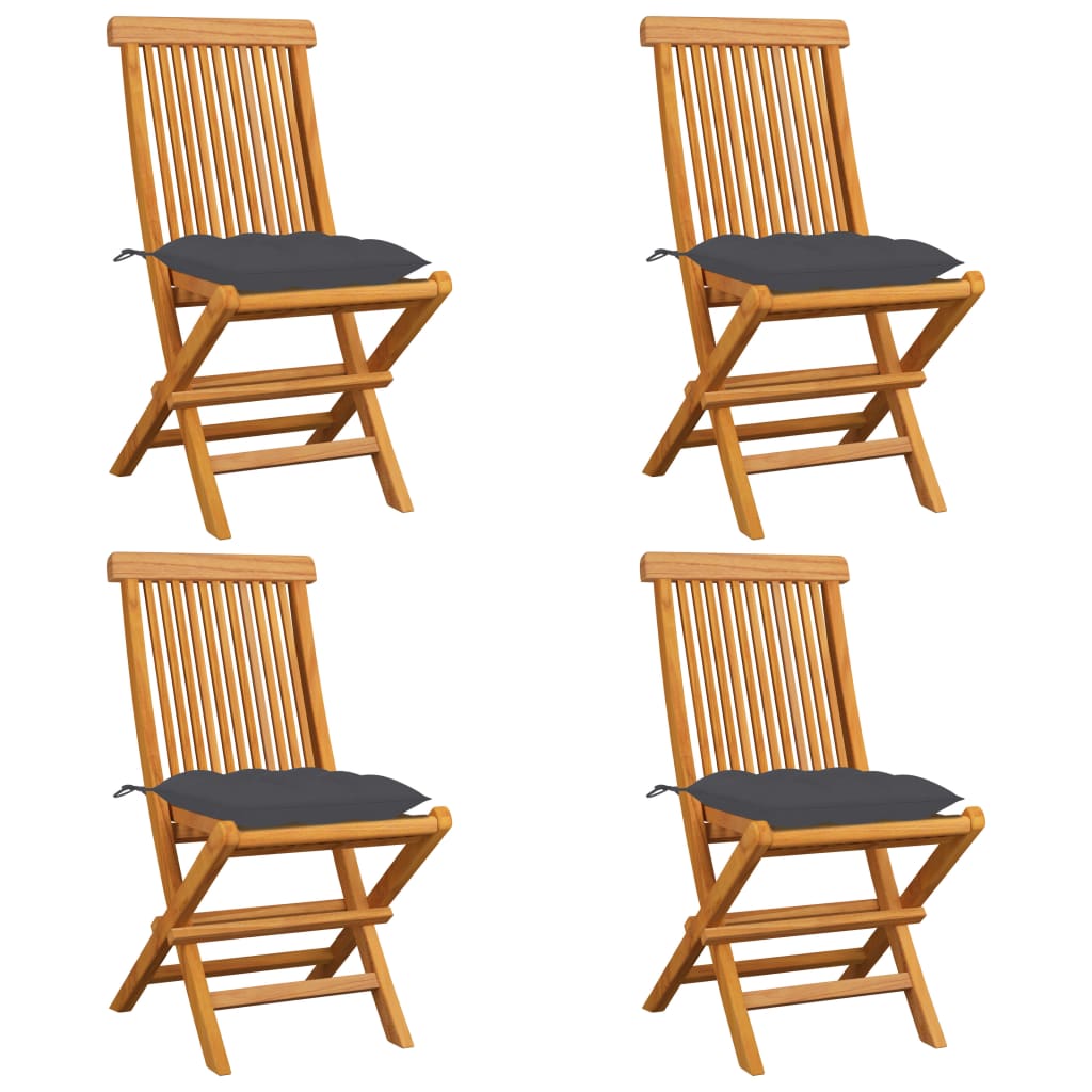 Tuinstoelen 4 st met antracietkleurige kussens massief teakhout