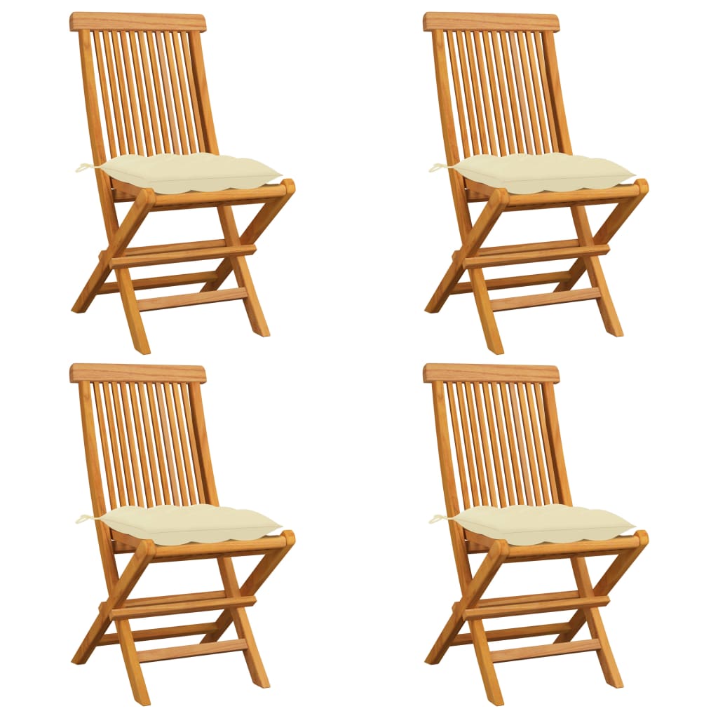 Tuinstoelen 4 st met crèmewitte kussens massief teakhout – afbeelding 1