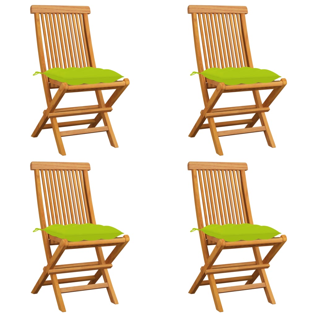 Tuinstoelen 4 st met heldergroene kussens massief teakhout – afbeelding 1