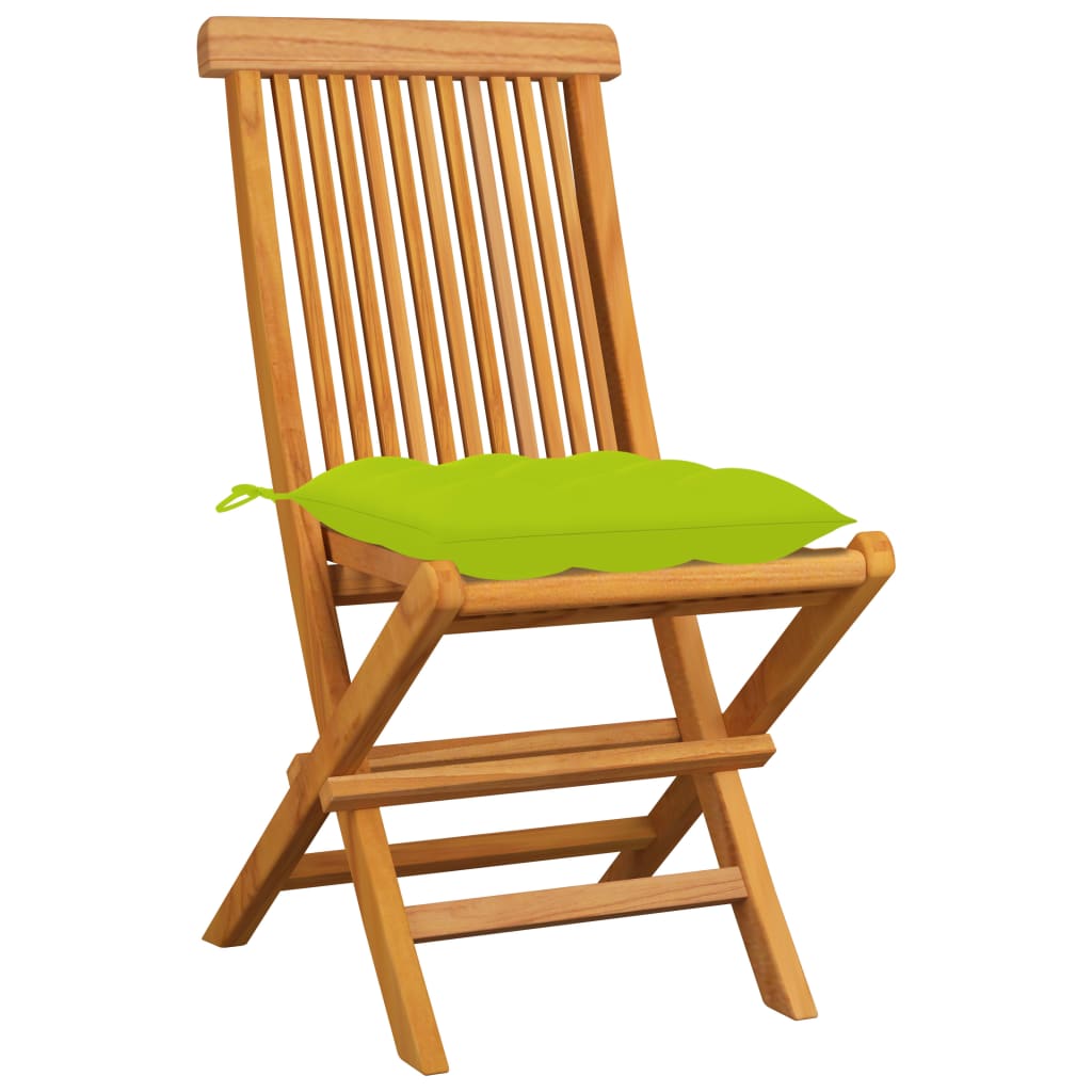 Tuinstoelen 4 st met heldergroene kussens massief teakhout – afbeelding 2